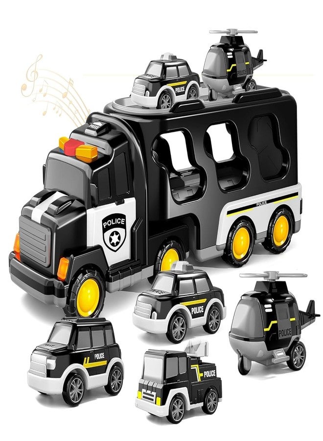 Onecado 5-in-1 Friction-Powered Police Truck Toy Set with Music Montessori Educational Transport Carrier Vehicle Toy for Boys(5 in 1 Police Truck) - Image 1